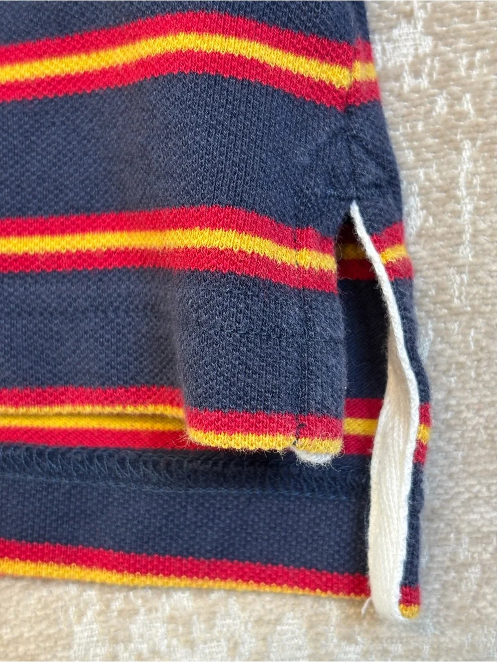 Brooks Brothers Slim Fit Striped Long Sleeve Polo Shirt Navy Gold Red Small EUC